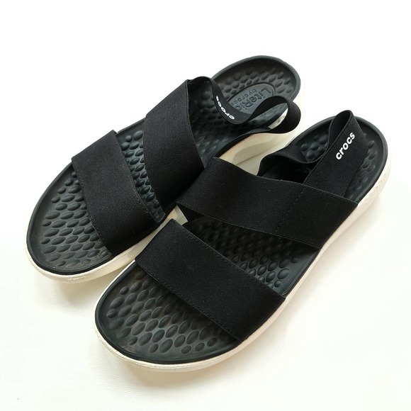 CROCS Shoes - CROCS Women’s black elastic stretch Literide Sandals Women's Size 9